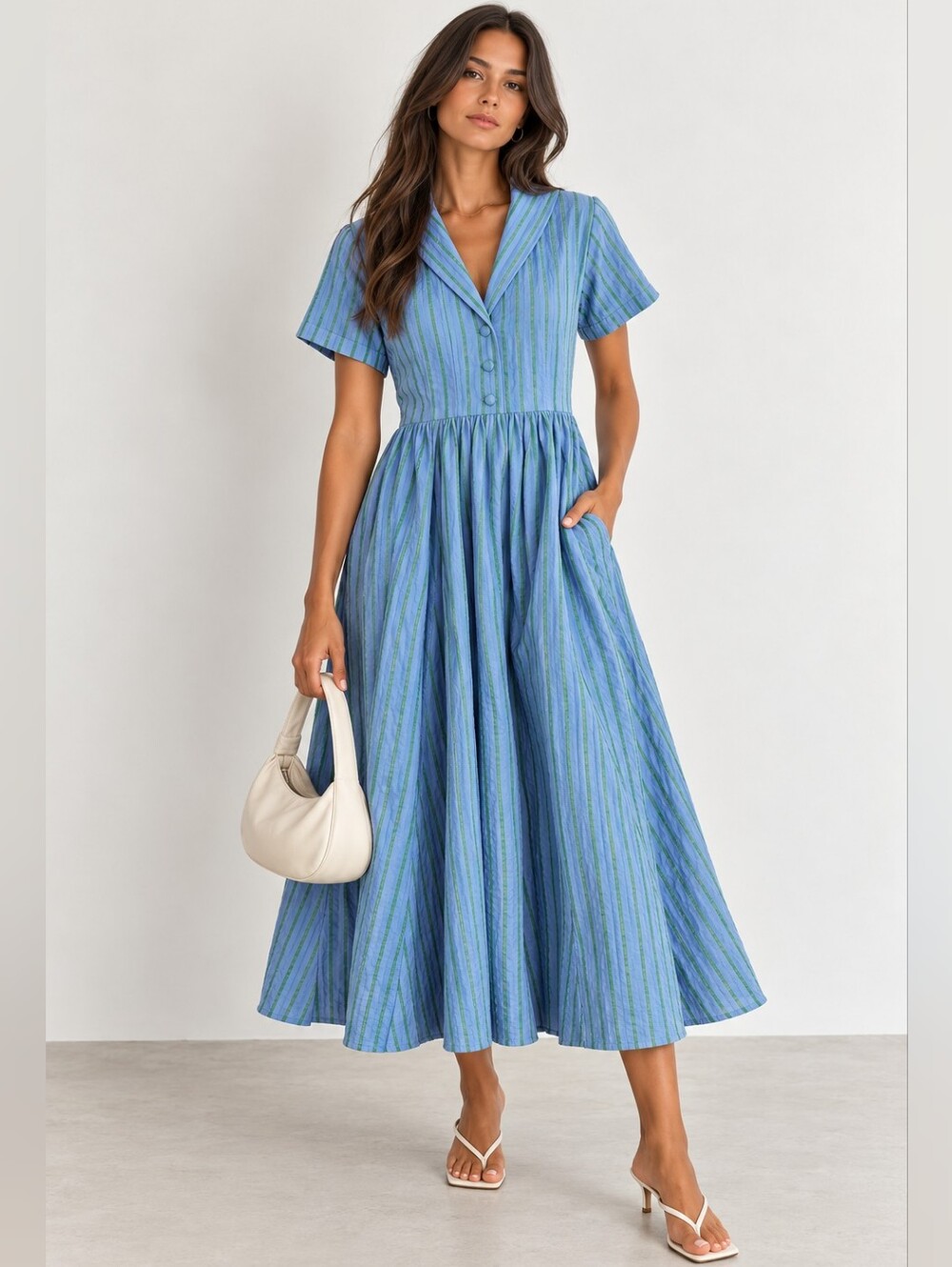 Tuckernuck Delphinium Seersucker Shawl Collar Adelaide Dress New Size XL